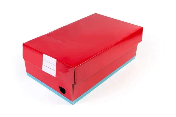 Κόκκινο Χάρτινο Κουτί Παπουτσιών Κλειστό Καπάκι Λευκό Φόντο — Φωτογραφία Αρχείου