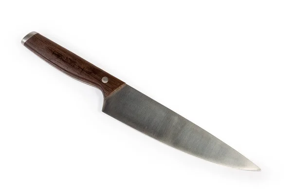 白い背景にキッチンステンレス鋼大規模なシェフのナイフ — ストック写真