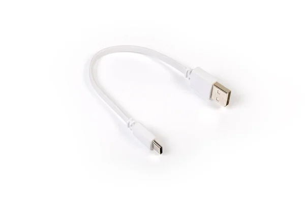 Krátký Bílý Kabel Zástrčkami Usb Usb Okrajích Bílém Povrchu — Stock fotografie