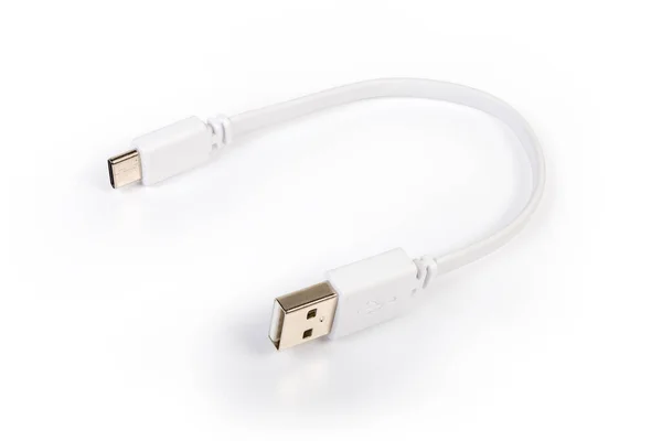 Kort Vit Kabel Med Pluggar Usb Och Usb Kanterna Vit — Stockfoto