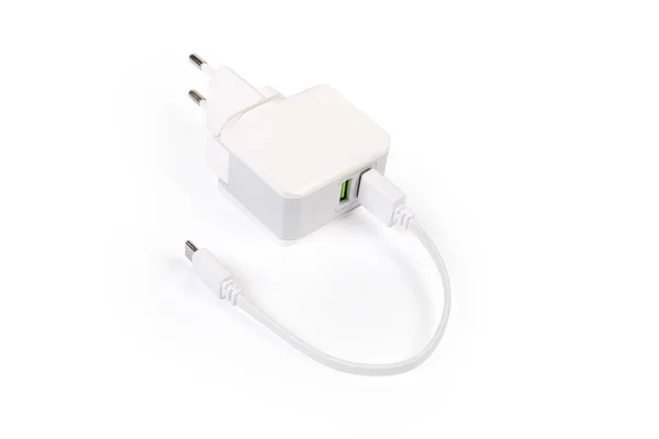 Adaptor Mobile Equipment Batteries Charging Two Output Ports Connected Cable — Stock Photo, Image