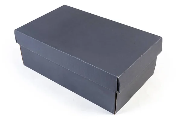 Caja Zapatos Cartón Gris Oscuro Con Tapa Cerrada Sobre Fondo — Foto de Stock