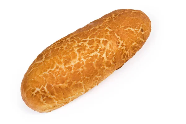 Pão Oval Inteiro Pão Trigo Com Crosta Rede Fundo Branco — Fotografia de Stock