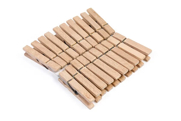 Set New Wooden Clothespins Spring Type White Background — Stock Photo, Image