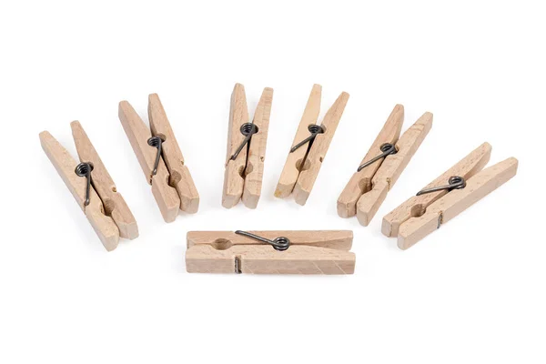 New Wooden Clothespins Spring Type White Background — Stock Photo, Image