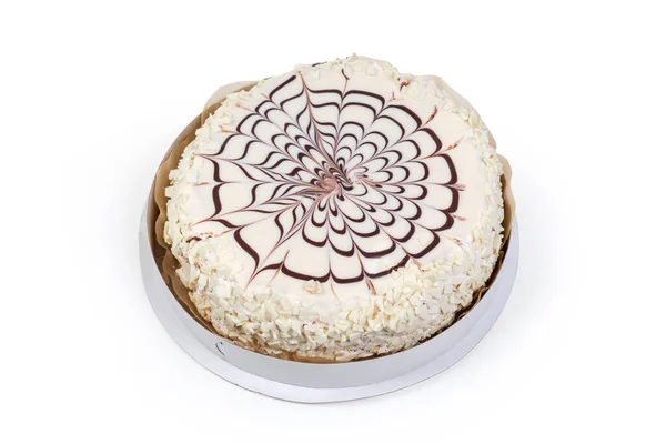 Gâteau Rond Avec Décoration Chocolat Blanc Lait Sur Support Papier — Photo