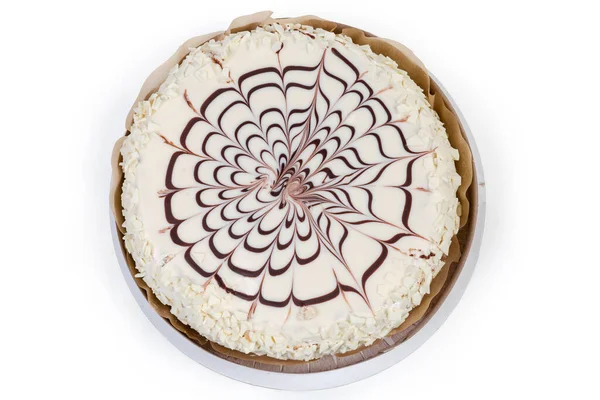 Décoration Gâteau Rond Avec Chocolat Blanc Lait Copeaux Hocolate Blanc — Photo