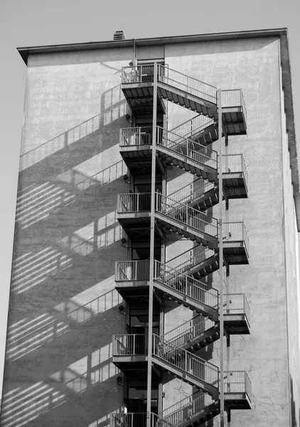 Metal stairs for five-storey emergency outside the building