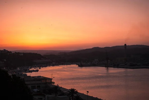 Sunset Mahon Harbor Reflection Sea — Stock Photo, Image