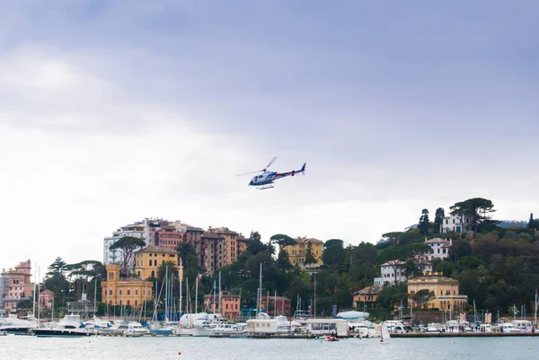 Panorámás Kilátás Nyílik Kikötő Rapallo Turisztikai Helikopter Túra — Stock Fotó