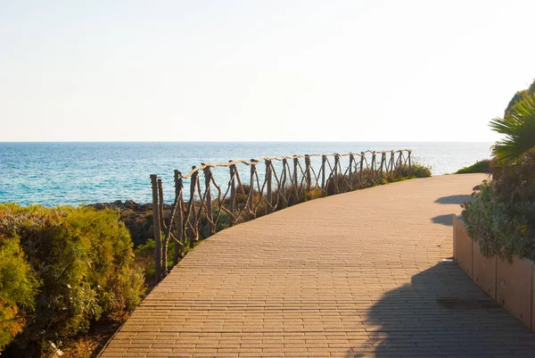 Curved Pedestrian Catwalk Typical Wooden Parapet Spanish Island Menorca — Stock Photo, Image