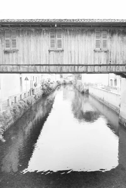 Überdachte Gangway Mit Drei Fenstern Fluss Martesana — Stockfoto