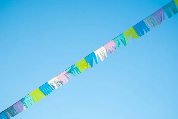 Oblique line of little colored flags — Stock Photo, Image