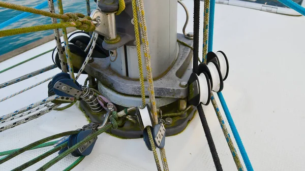Coils Ropes Base Main Mast Sailboat — Stock Photo, Image