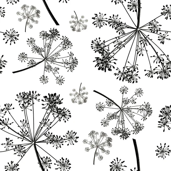 Beyaz arka plan üzerinde izole dereotu tohumları grup siyah dalları dikişsiz desen