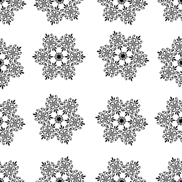 Textura padrão sem costura de flocos de neve pretos isolados em um fundo branco — Fotografia de Stock