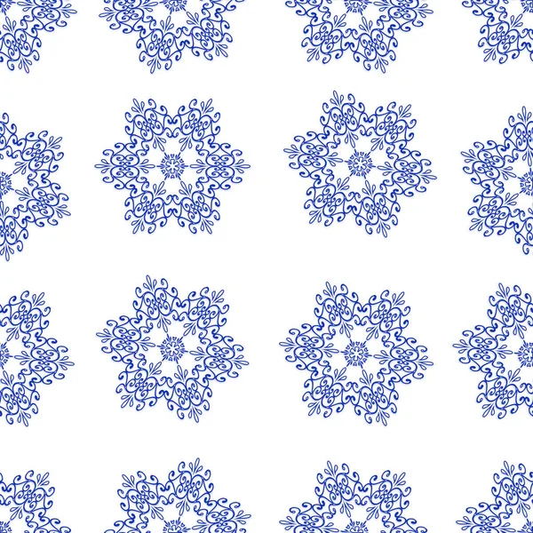 Płynny wzór tekstury niebieskich płatków śniegu izolowanych na białym tle — Zdjęcie stockowe