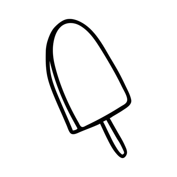 Black hand-drawn vector illustration of One fresh cold ice cream or popsicle on a wooden stick isolated on a white background — Stock Vector