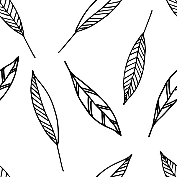 Illustration vectorielle de feuilles noires doodle isolées sur un fond blanc, motif sans couture — Image vectorielle