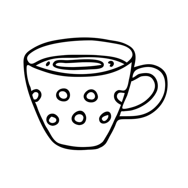 Schwarze Handzeichnung Illustration einer Tasse mit heißem Tee isoliert auf weißem Hintergrund — Stockvektor