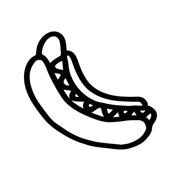Illustration vectorielle de contour dessinée à la main noire d'un hot dog isolé sur fond blanc pour les vacances ou le dîner pour le livre de cuisine — Image vectorielle