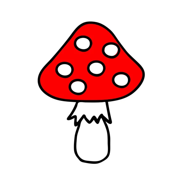 Illustrazione Vettoriale Colorata Disegnata Mano Fungo Rosso Fresco Fly Agaric — Vettoriale Stock