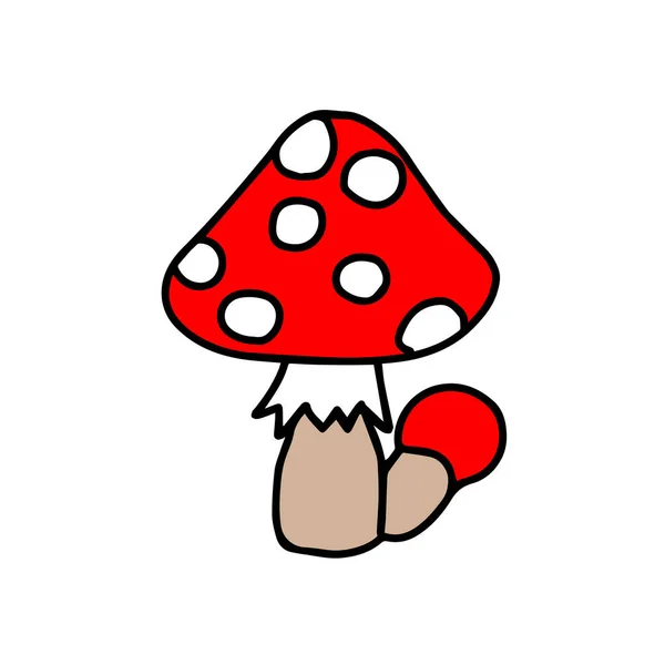 Uma Ilustração Vetorial Colorida Desenhada Mão Dois Grandes Pequenos Cogumelos — Vetor de Stock