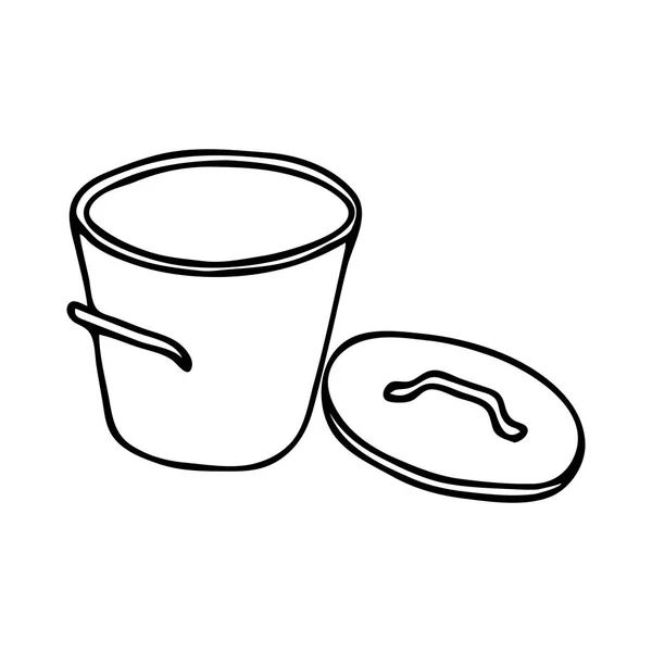 Dessin Main Noir Illustration Contour Une Casserole Avec Couvercle Pour — Image vectorielle