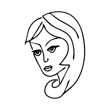 Beyaz bir arka planda izole edilmiş genç üzgün bir kadının kafalarının güzel el çizimi çizimi.