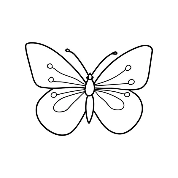 Bir kelebeğin el çizimi siyah çizimi beyaz arka planda uçuyor. — Stok Vektör