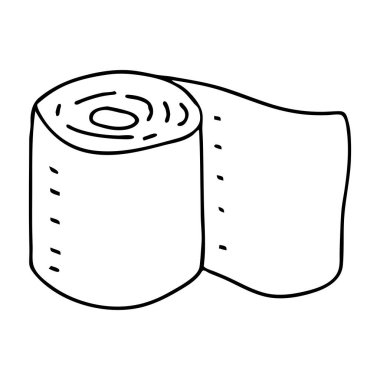 Beyaz arka planda izole edilmiş bir tuvalet kağıdı rulosunun güzel el çizimi siyah vektör çizimi