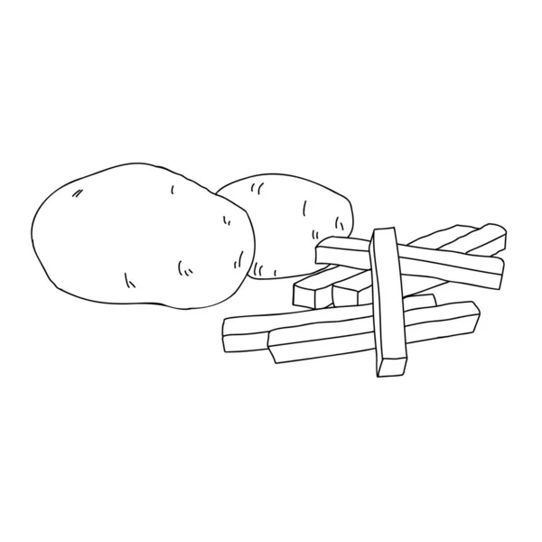 Disegno Vettoriale Due Patate Fresche Nere Patate Fette Lunghe Fare — Vettoriale Stock