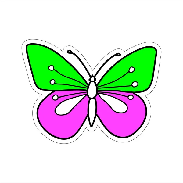 Hand Drawn Colored Vector Illustration One Butterfly Flying White Background — Stock Vector