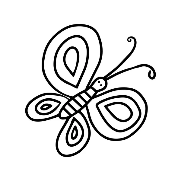 Ein Handgezeichneter Schwarzer Vektor Zeigt Einen Schmetterling Auf Weißem Hintergrund — Stockvektor