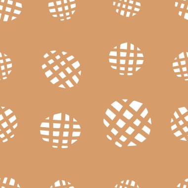 Bej bir arkaplanda izole edilmiş beyaz el çizimi dairelerin kusursuz bir deseni