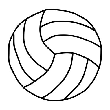 Çocuklar için boyama kitabı için beyaz bir arka planda izole edilmiş bir oyuncak topun el çizimi siyah bir tasviri.