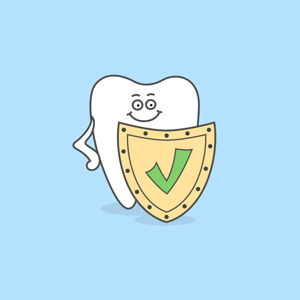 Cartoon Tooth Shield Check Mark Teeth Protection Icon Dental Care — Stock Vector