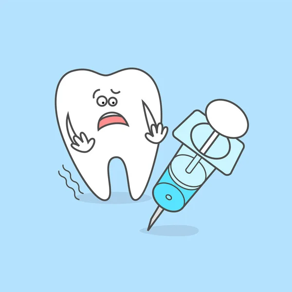 Карикатурный Зуб Шприцем Инъекцией Значок Стоматологической Помощи Лечения — стоковый вектор