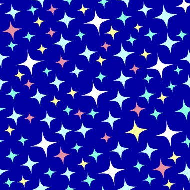 Seamless pattern with starlight sparkles, twinkling stars. Shining dark blue background. Illustration of night starry sky. Cartoon style. clipart