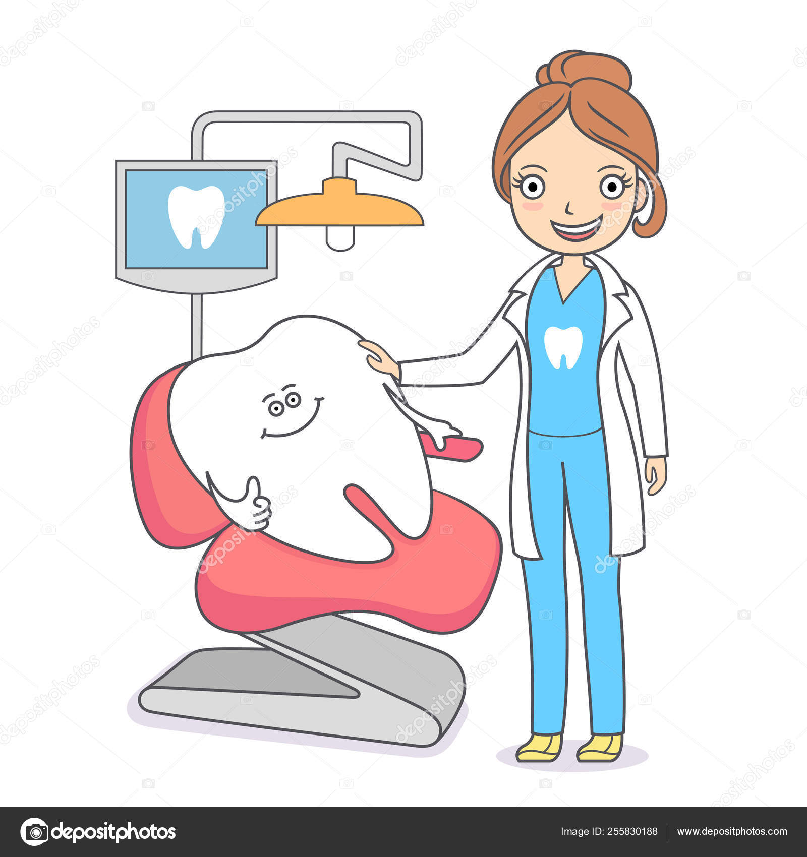 Cartoon Tooth Visiting A Dental Office A Tooth In A Dental Chai Stock Vector Image By ©indie