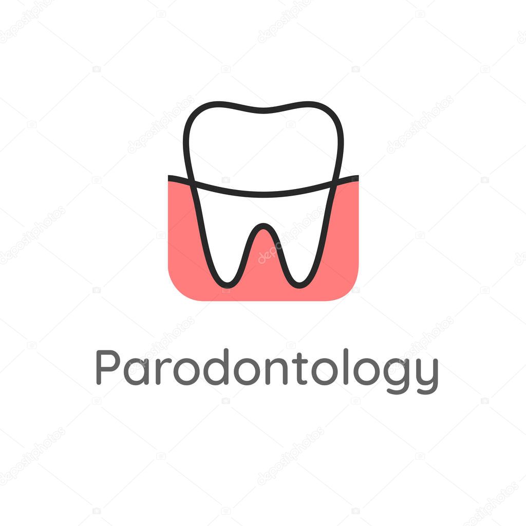 Periodontology. Teeth and gums. Dental icon. Web pictogram for dentistry. Dentistry department label. Stomatology concept, logo or illustration in line style.