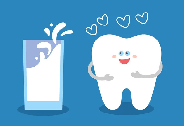 Cartoon Tooth Glass Milk Dental Illustration Dentistry Concept Good Food — Stock Vector