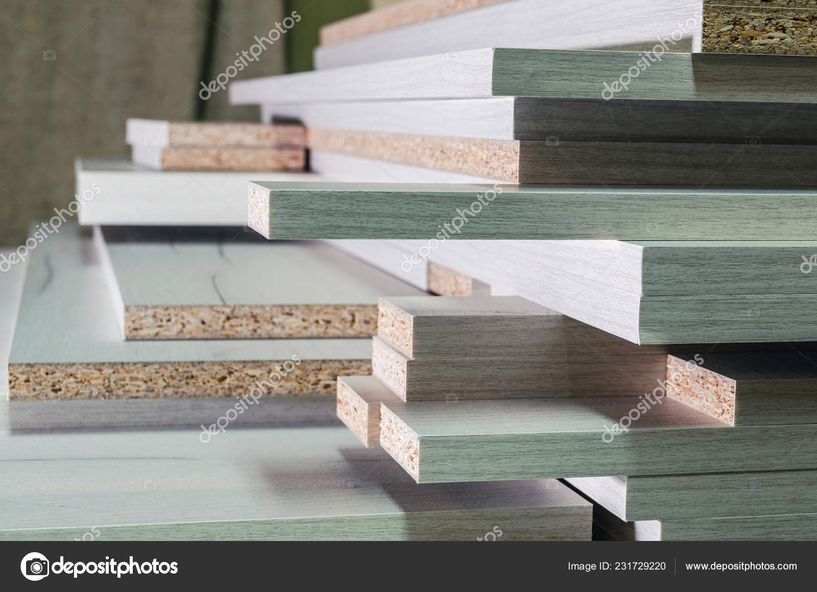 Board Chipboard Cut Parts For Furniture Production Close Up