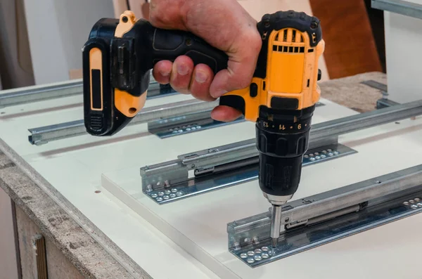 Assembly of hard furniture, close-up drawers for drawers — Stock Photo, Image