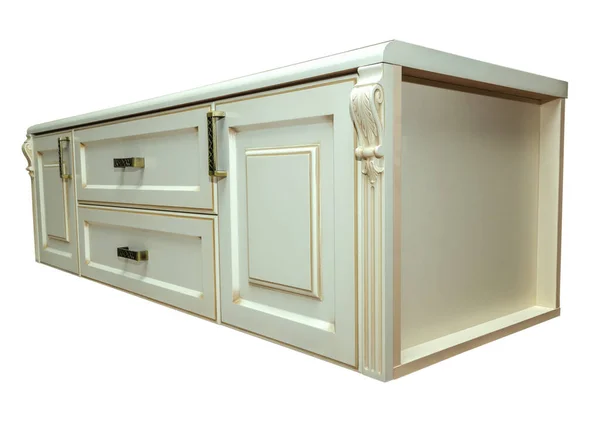 Mobília de madeira do armário em um fundo branco — Fotografia de Stock