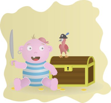 Çok şirin bebek-korsan papağan ve göğüs