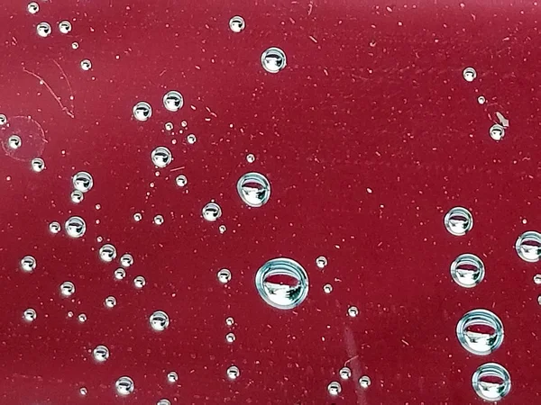 Close Water Droplets Red Background — Stock Photo, Image