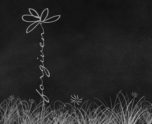 黒い黒板の草で本文のデイジーの花を許される — ストック写真