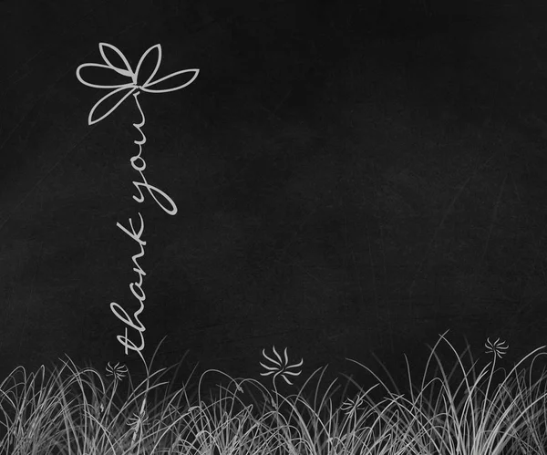 thank you daisy text in grass on black chalkboard