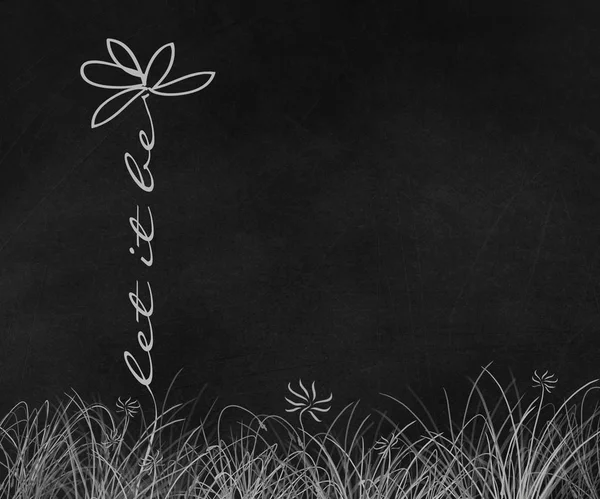 デイジーの花イラストさせてフレーズ幹黒い黒板に草の中 — ストック写真